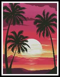 In case of the aida 14ct canvas. Sunset With Palm Trees By Artecy Cross Stitch