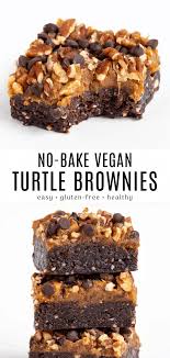 No Bake Turtle Brownies Vegan Gluten Free Recipe Dessert Recipes Easy Vegan Dessert Recipes Vegan Desserts