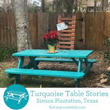 When We Took Our Girls Playset Down I Kept This One Piece Of Ladder Looking Railing It Has Been In The Backyard As Turquoise Table Picnic Table Front Yard