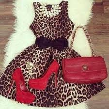 Animal Prints Dress And Red Shoes And Handbag Fashion Leopard Print Dress Cute Outfits