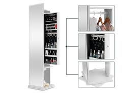 Slim Rotating Mirror Jewellery Storage Cabinet Free Standing Armoire Organizer White Matt Blatt Wooden wine rack bottle holder free standing dolphin wood hand carved decor bar.