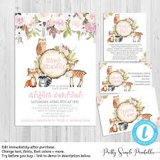 Baby shower invitations free downloadable templates. Pink Woodland Baby Shower Invitation Bundle Floral Wd06 Pretty Simple Printables