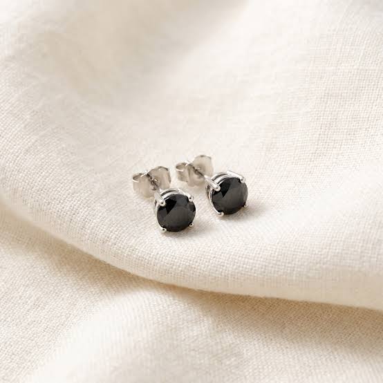 1 Ct Round Heat Treated Black Diamond 14K White Or Yellow Gold Studs  Earrings | eBay