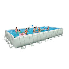 Intex 32 Ft X 16 Ft X 52 In Rectangular Ultra Frame Pool Set 28371eh The Home Depot Rectangular Swimming Pools Rectangular Pool Above Ground Swimming Pools