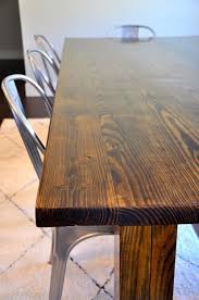 Farmhouse Table In Dark Walnut With Industrial Metal Chairs In Silver A Cream And Black Rug Finish This Indust Industrial Metal Chairs Metal Chairs Dark Table