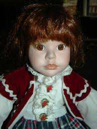 Vintage 1991 Hello Dolly LONG BROWN HAIR Porcelain Doll 15" With Stand