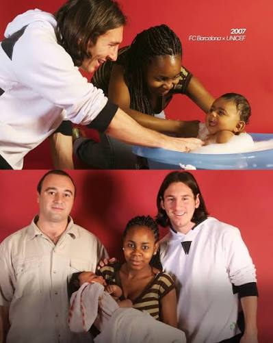 Una coincidencia que parece sacada de una película. En 2007, un joven  Lionel Messi participó en una sesión de fotos para un calendario benéfico.  En una de las fotos aparece cargando y