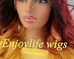 Burgundy Golden Sun Kissesed Fire Wavy H.d Lace Front Colorful Wig