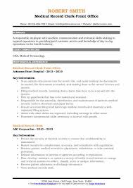 Medical Record Clerk Resume Samples Qwikresume