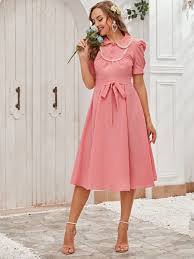 Peter Pan Collar Self Tie A Line Dress In 2020 A Line Dress Peter Pan Collar Dress Dresses