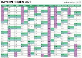 Overzichtelijke jaarkalender van 2021, de data worden per maand getoond inclusief weeknummers. Ferien Bayern 2021 Ferienkalender Ubersicht