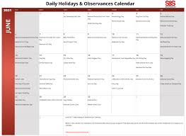 We write the date in english in different ways. June Daily Holidays Observances Printable Calendar S S Blog