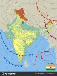 India Realistic Synoptic Map Of The India Showing Isobars