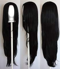 Long Straight With No Bangs Black Cosplay Wig Ebay Black Hair Wigs Long Hair Wigs Straight Black Hair