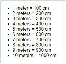 Convert meter to cm, centimeters to meter (1m = 100cm)