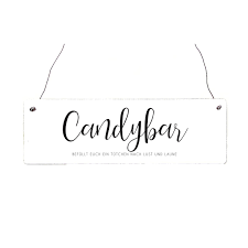Personalized candy bars for birthdays (10 bars). Schild Candy Bar Weiss Vintage Dekoanddesign Mietservice