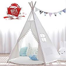 Amazon Com Joynote Teepee Kids Tent 6 Indoor Outdoor Children Indian Play Tent 5 Wooden Poles Canvas Tipi White With Carry Teepee Kids Teepee Tent Kids Tents
