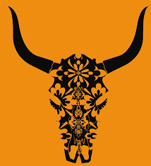 On a decorative round background. Wild West Cow Skull Horns Black White Vector Clip Art Illustrati Digital Art By Ellsbeth Page