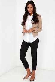 Business Trip Tan Cropped Blazer Comfy Work Outfit Work Fashion Professional Outfits