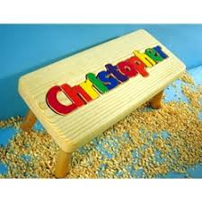 All wood rectangle puzzle stool. Personalized Name Puzzle Stool Cubbyhole Toys