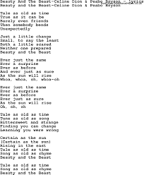 Beauty And The Beast Songs In Order Lyrics