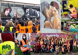 Mystical public art walk with graffiti arts. Mural Harbor Linz