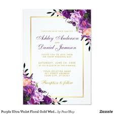 Purple Ultra Violet Floral Gold Wedding Invitation Zazzle Com Floral Wedding Invitations Floral Bridal Shower Invitations Gold Wedding Invitations