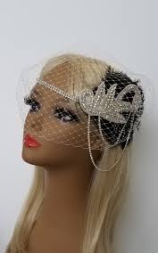 BLACK FEATHER Flapper Headband, Great Gatsby Rhinestone Headpiece With or  Without Birdcage or Tulle Veil