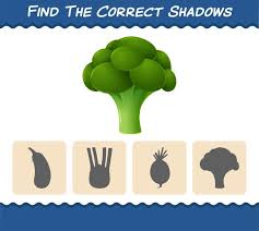 Find The Correct Shadows Of Cartoon Broccoli In 2021 Shadow Games For Toddlers Correction
