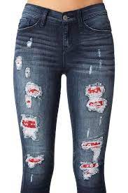 Ripped jeans elevate your look with destruction ranging from a little to a lottttt. Hello Amazing Judy Blue Has Done It Again With These Little Babies If You Liked The Fit Of The Judy Blue Camo Patch J Ripped Jeans Red Bandanna Patched Jeans