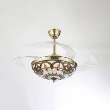From the modern fan co., the original and premier source for contemporary ceiling fan design: 42 Inch Tiffany Semi Flush Mount Light With Invisible Blade Stained Glass Led Ceiling Fan For Bedroom Beautifulhalo Com