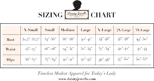Size Chart Dainty Jewells Size Chart Chart Modest Outfits