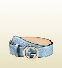 Gucci Crocodile Belt With Interlocking G Buckle In Blue Lyst