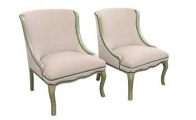 ivory velvet slipper chairs with green accenting a pair chairish slipper chairs master bedroom furniture chair