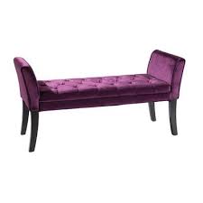 Armen Living Chatham Two Seat Bench Color Purple Upholstered Bench Bedroom Upholstered Bench Velvet Furniture