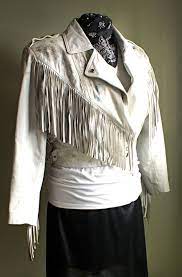 Sloane Peterson 80 S White Cropped Leather Fringe Jacket Etsy Fringe Leather Jacket Fringe Jacket 80 S Fashion