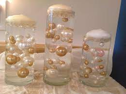 Three Cylinder Vases With Clear Water Beads And White Ivory And A Touch Of Pink Pearls Purchase Water Beads Centerpiece Pearl Centerpiece Wedding Centerpieces