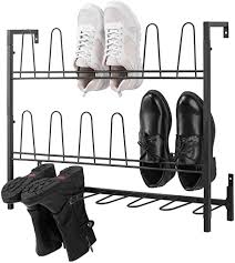 Installation of wall mounted shoe rack. Amazon Com Mygift 9 Pair Wall Mounted Black Metal Wire Boot Shoe Rack Home Kitchen