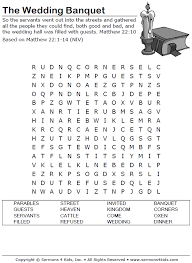 The kingdom of heaven is compared to a wedding banquet. The Wedding Banquet Word Search Sermons4kids
