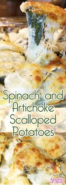 This Spinach And Artichoke Scalloped Potatoes Recipe Is Absolutely Delish So Creamy And Cheesy This Takes Scallo Scalloped Potatoes Artichoke Recipes Recipes