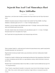 Perayaan fitrah) disambut pada 1 syawal tahun hijrah. Sejarah Dan Asal Usul Munculnya Hari Raya Aidiladha Docx
