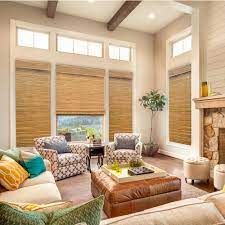 I really like the look of woven wood shades and have decided to use these in my 2 guest bedrooms. Home Decorators Collection Modern Farmhouse Cut To Size Honey Flat Weave Cordless Light Filtering Bamboo Shade 57 5 In W X 48 In L 2258660e 570x48 The Home Depot