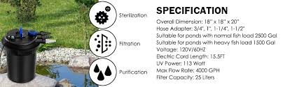 The aqua ultraviolet ultima ii 1000 filter is best. Goplus Pressure Bio Filter 10000l For Pond Koi Water 4000gal