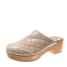 Chanel Beige Quilted Leather Cc Wooden Platform Clogs Size 38 Chanel Tlc