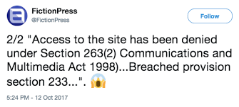 Fanfiction.net has always been a place for us writers to 'unleash our imagination' as the tagline states, and now we are having that right to freedom of speech and expression taken away from us. Mcmc Has Blocked Access To A Popular Fan Fiction Site