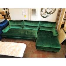 The feel of this sofa is grand and generous, especially when upholstered in lush emerald velvet. Emerald Green Velvet Sectional Sofa With Brass Legs Chairish