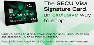 Check spelling or type a new query. Secu Visa Signature Credit Card 250 Cash Bonus 3x Points Back On Dining And Travel And Amazon Purchases 2x Points Back On Gas And Groceries No Annual Fee Maryland