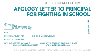 A letter of undertaking is a written agreement of terms between two parties. Apology Letter To Principal For Fighting In School Letters In English