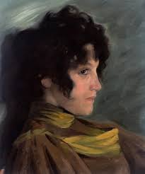 This enigmatic portrait of a young woman was painted by August Johnsson  (1873-1900) in the last 2 years of his life. It may depict the artist Alma  Ekberg (1876-1924) also from Lund,