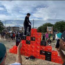 As you walk up the milk crate pyramid, you develop more and more instability with every step. 4cjkyri7okuygm